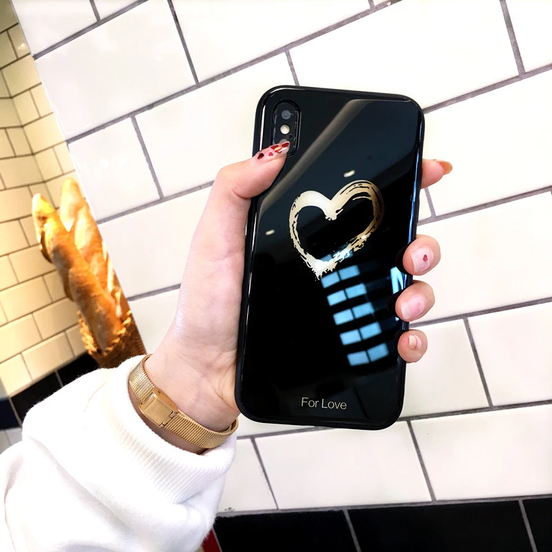 BONVAN Tempered Glass Case For iPhone X Lovely Heart Hard Back Cover Soft Silicone Bumper For iPhone 7 6S 8 Plus 6 Plus Cases10