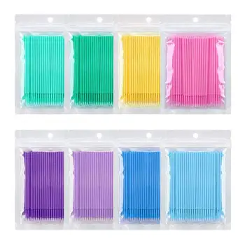 

200pcs Disposable Colorful Cotton Swabs Eyelash Brushes Cleaning Swab Natural Eyelashes Remover Tattoo Microbrush Kit 4 Color