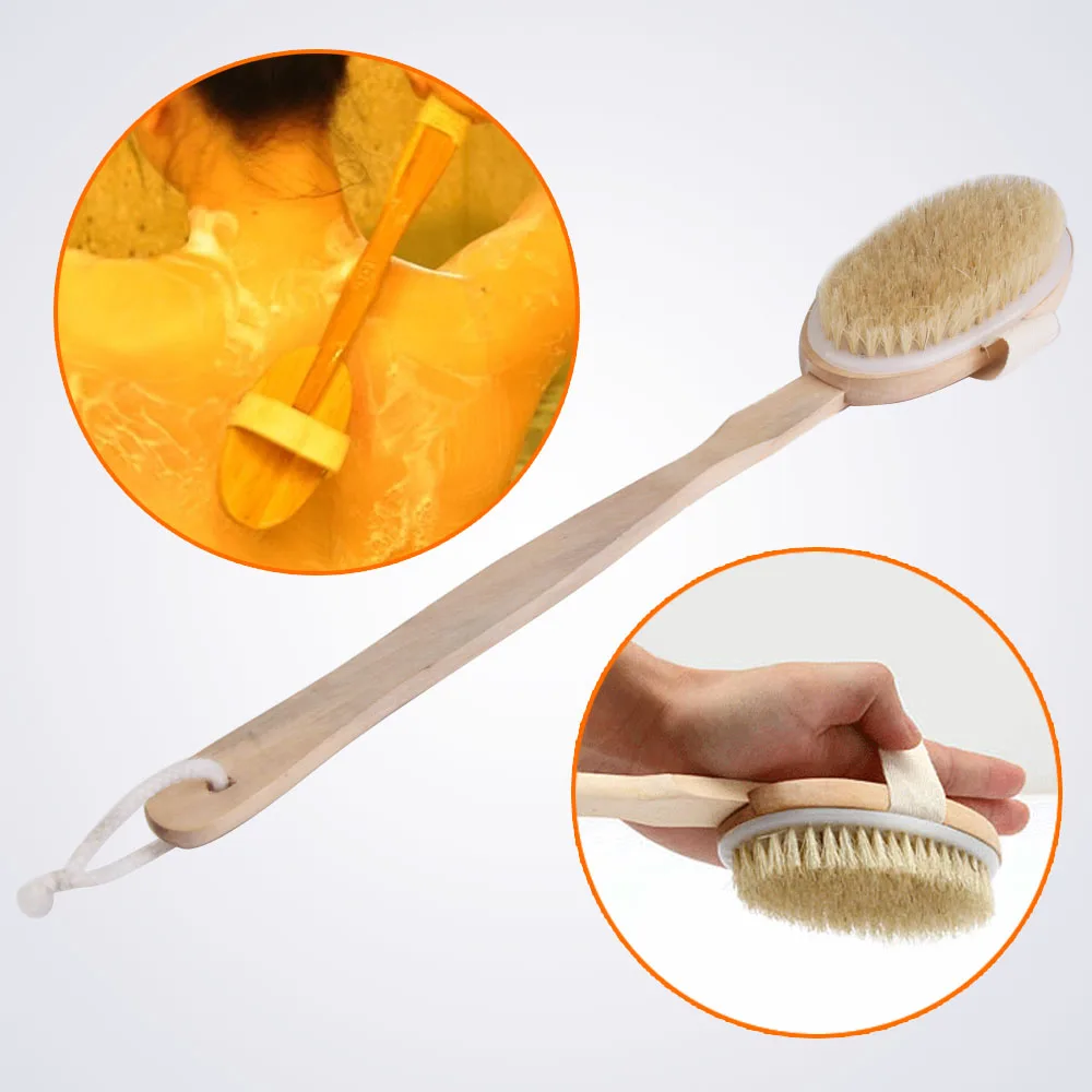 

Natural Long Wood Bristle Body Brush Massager Bath Shower Back Spa Scrubber Long Wooden Handle Comfortable Useful Clean Health