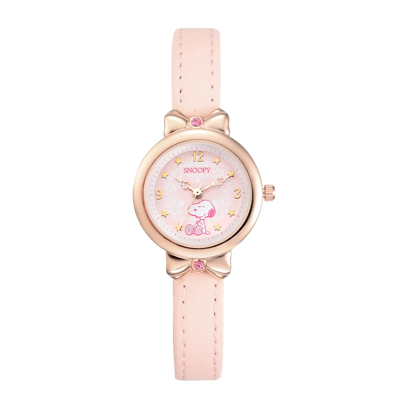 Snoopy детские часы, детские часы, повседневные модные милые кварцевые наручные часы для девочек, кожаный ремешок для часов, водонепроницаемые часы - Цвет: Розовый
