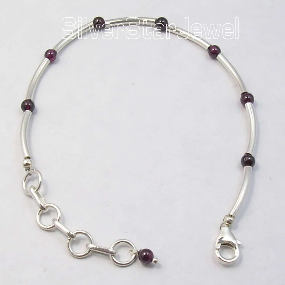 

Chanti International Silver Tubes & Pipes RED GARNET Beaded HANDCRAFTED Bracelet 7 5/8" BIJOUX