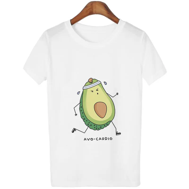 

2019 Korean Graphic Kawaii Cartoon Avocado Vegan T-shirt Womens Avocado Graphic Clothes Vogue Small Fresh CasualTops Female Tee