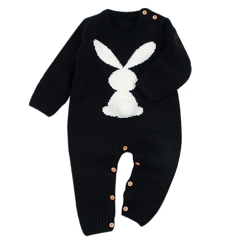 Одежда для малышей; зимний теплый милый Вязаный комбинезон в стиле пэчворк с длинными рукавами и кроличьим хвостом для мальчиков и девочек; спортивный костюм