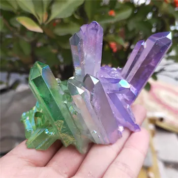 

150g New aura angel quartz cluster natural green and purple crystal cluster Titanium cluster healing reiki