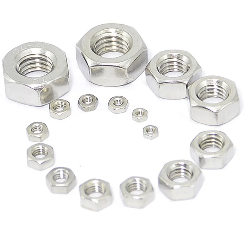 100pcs/lot Hexagon Nuts M2/M2.5/M3/M4/M5 Thread Nut 304 Stainless Steel