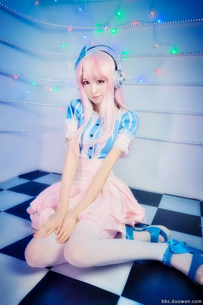 SUPER SONICO THE ANIMATION Super Sonico Cosplay Pink Blue Nurse Costume