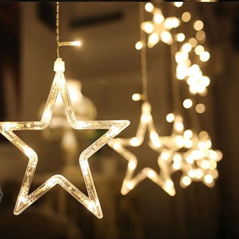 Abay 2 м романтическая Фея Звезда светодиодная занавеска свет теплый белый EU220V Рождественская гирлянда свет для свадебной вечеринки праздник деко