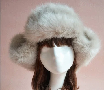 Женская русская меховая шапка наивысшего качества из искусственного меха лисы с ушами, теплые шапки-бомберы, шапки-ушанки CP090 - Цвет: Серый