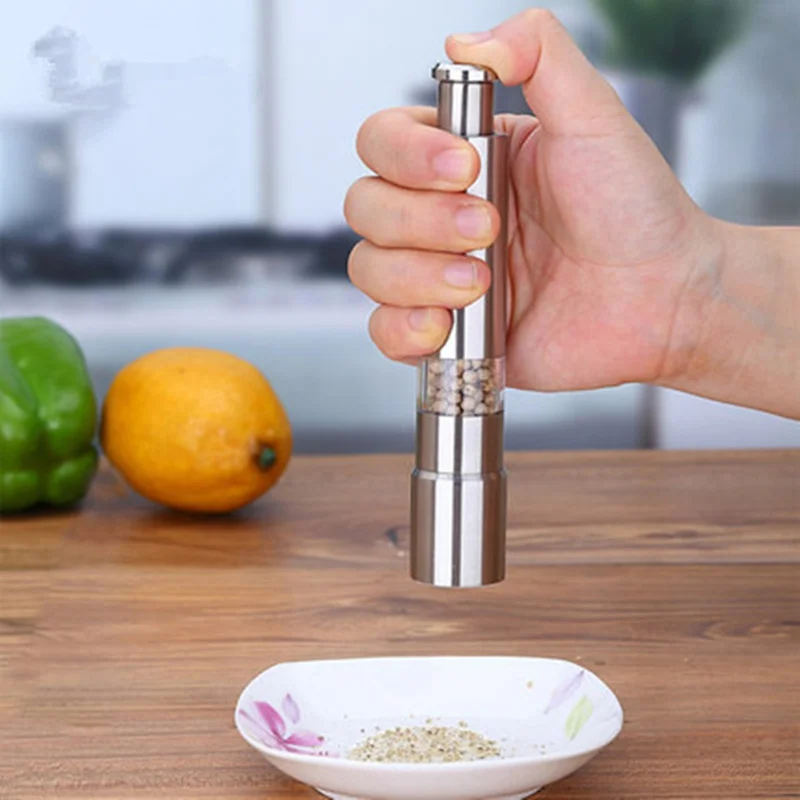 Stainless Steel Manual Pepper Mill Salt Pepper Grinder muller Thumb Push Sprayer Grind Stick cooking tools kitchen accessories