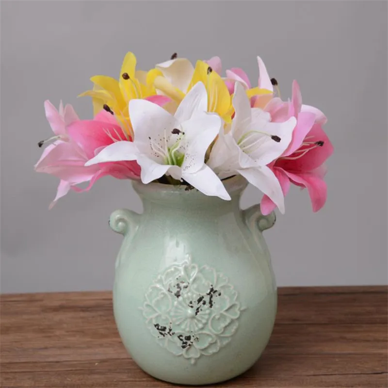 10Pcs Fake Single Stem Lily Simulation Real Touch Lilies for Wedding