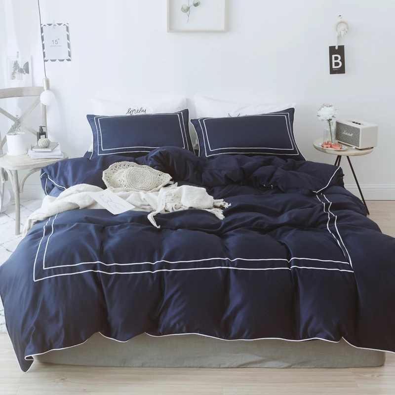 

Blue Wine Red Gray luxury Simple Nordic style silk Cotton Bedding Set Queen King Size Duvet Cover Bed sheet Pillowcases 4pcs