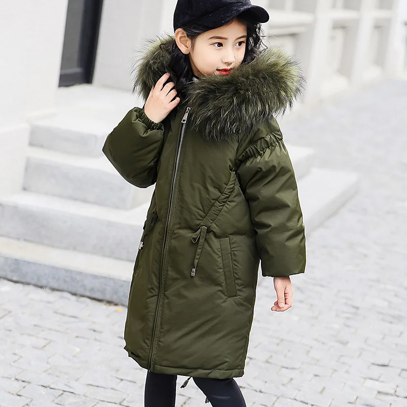 

2018 Down Jacket For Girls Fur Hooded Girls Parka Long Warm Kids Outerwear Autumn Teenage Clothing For Girls 6 8 12 Years Winter