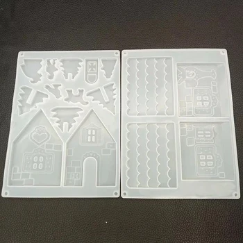 

2 Pcs/set Christmas Gingerbread House Silicone Decorative Dried Flower Ornament Craft Gift Epoxy Resin Mold for Festival