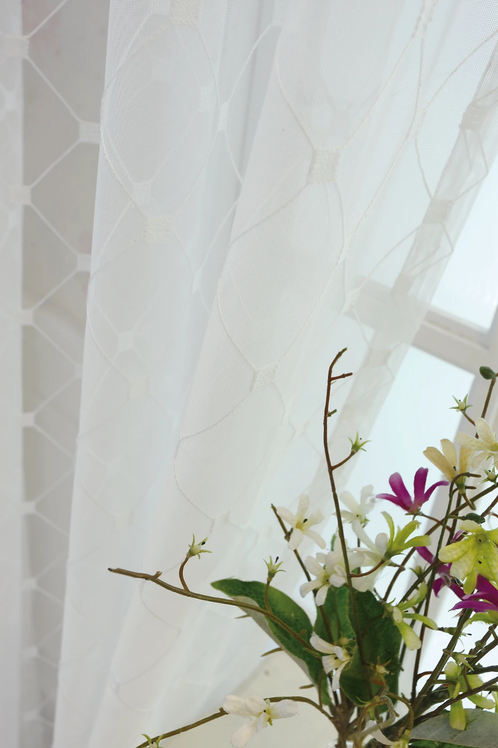 Sinogem Plaid Sheer Curtains Towel Embroidery Curtain for Kitchen Living Room Bedroom Tulle for Windows Treatment Panel (19)