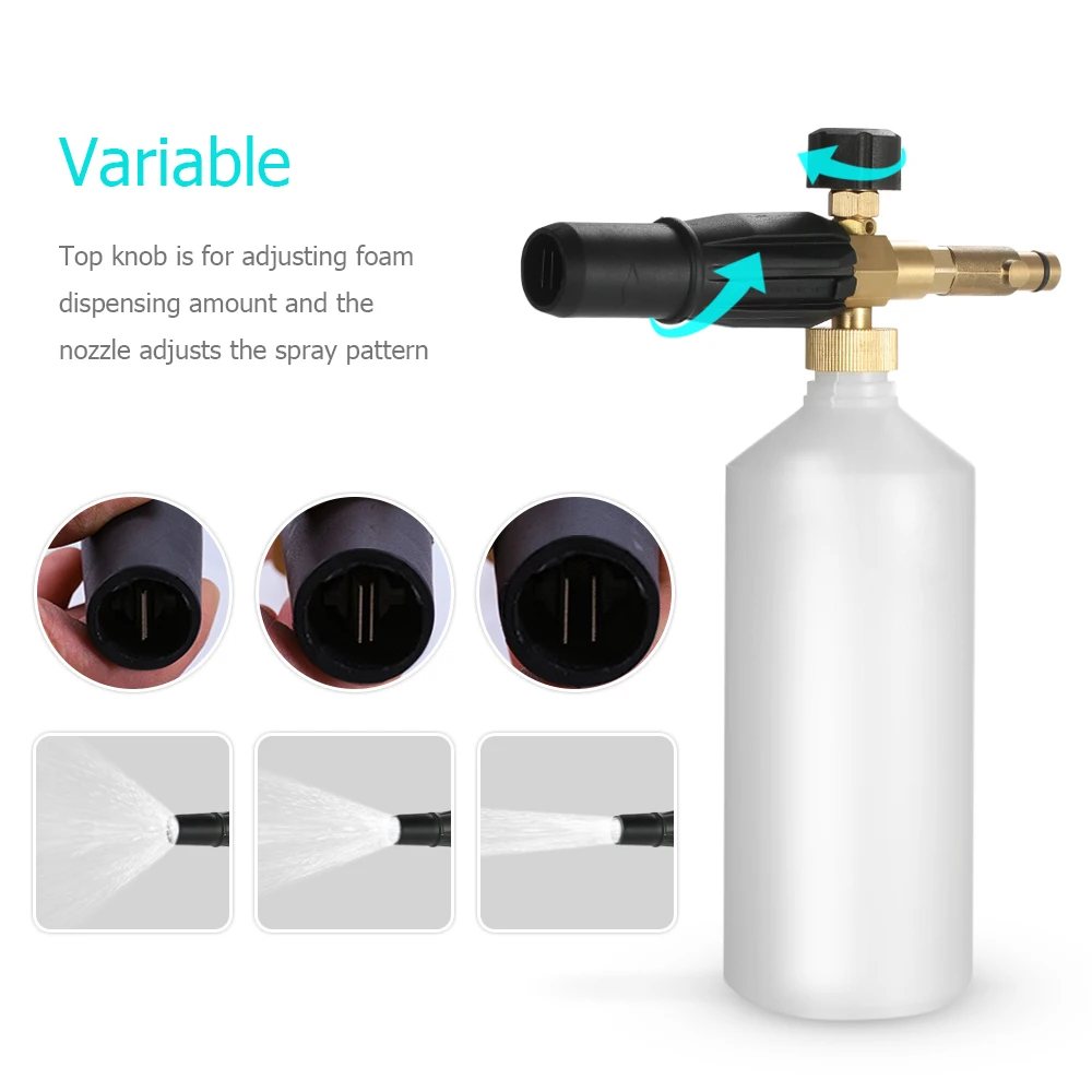 Adjustable Foam Lance 1L Bottle Snow Foam Nozzle Injector Soap Foamer