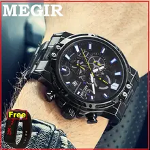 MEGIR официальные мужские часы Топ бренд класса люкс большие кварцевые наручные часы с циферблатом для мужчин нержавеющая сталь Relogio Masculino Montre Homme 2108