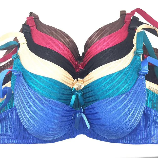 Striped Bra for Big Breasted Sexy Push Up Soutien Women Thin Cup Bralette Size 40 46 C D