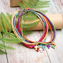 Colares para meninas com pingente de cruz, colares de cruz com pedra natural exclusiva de 4mm para mulheres, ioga étnica, gargantilha boho baratos