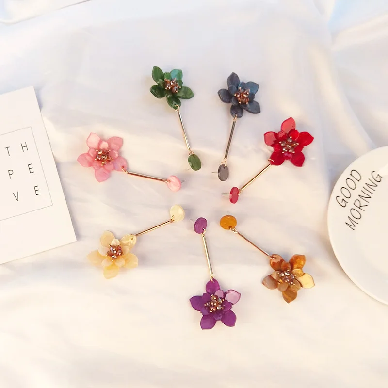 Trendy Dangle Fashion Acrylic Flower Earrings for Women Big Long Metal Dangling Red Resin Drop Earrings Female New Jewelry (2)