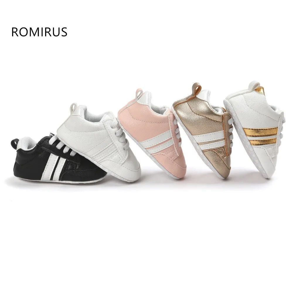 Image 8colors New Romirus Autumn baby moccasins infant anti slip PU Leather first walker soft soled Newborn 0 1 years Baby shoes