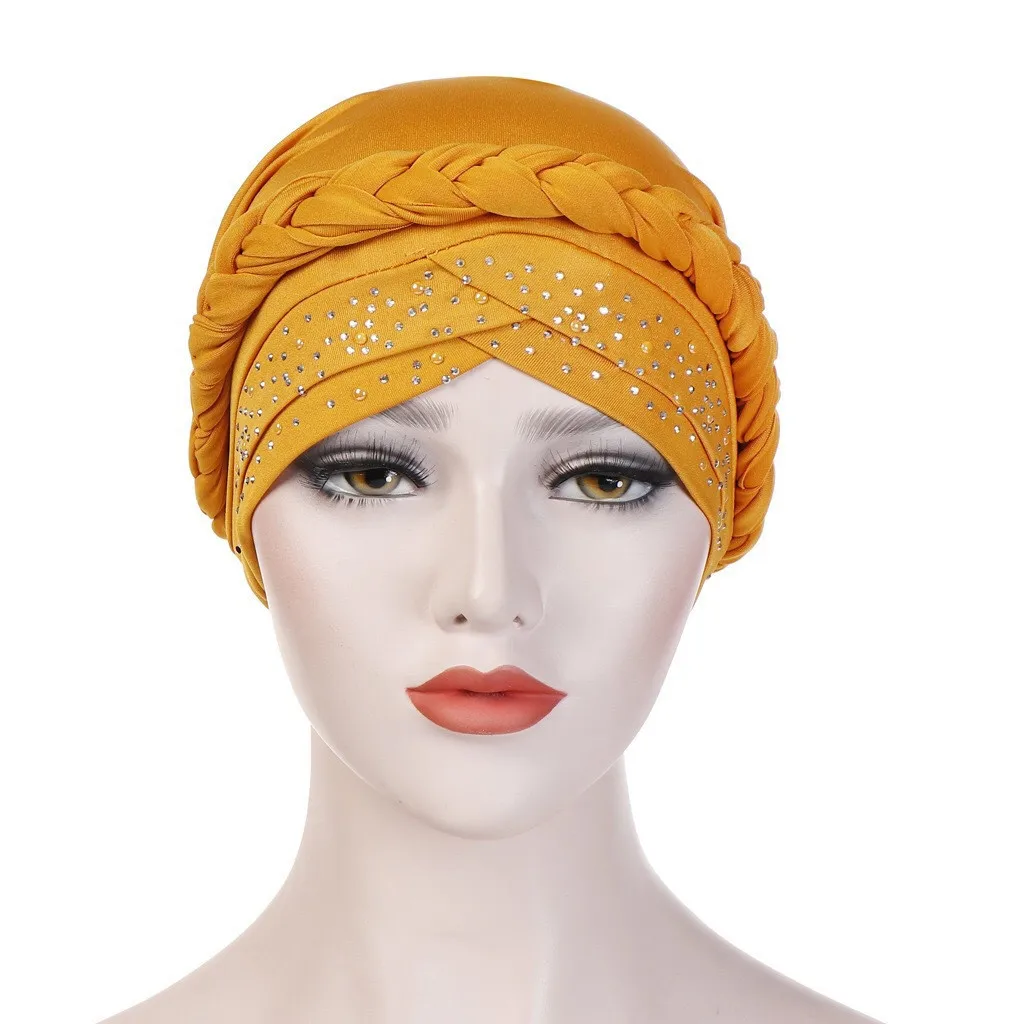 Женская зимняя шапка Повседневная мусульманская фронтальная перекрестная капот Повседневный турбан для химиотерапии шапки Женская шляпка Sombrero Mujer BL - Цвет: Цвет: желтый