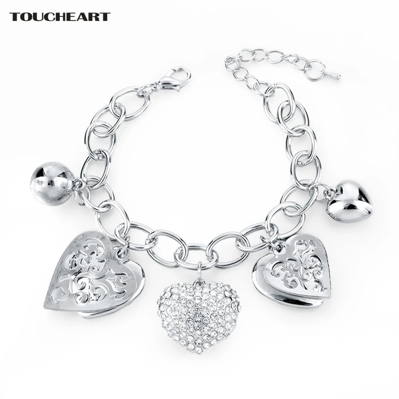 

TOUCHEART Hollow Heart Charm Silver Bracelets & Bangles For Women Jewelry Crystal Stainless Steel Adjustable Bracelet SBR160019