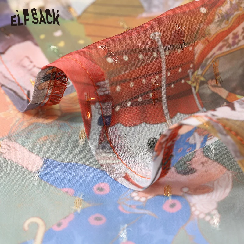 Женская шифоновая рубашка ELFSACK белая Повседневная Блузка с винтажным принтом