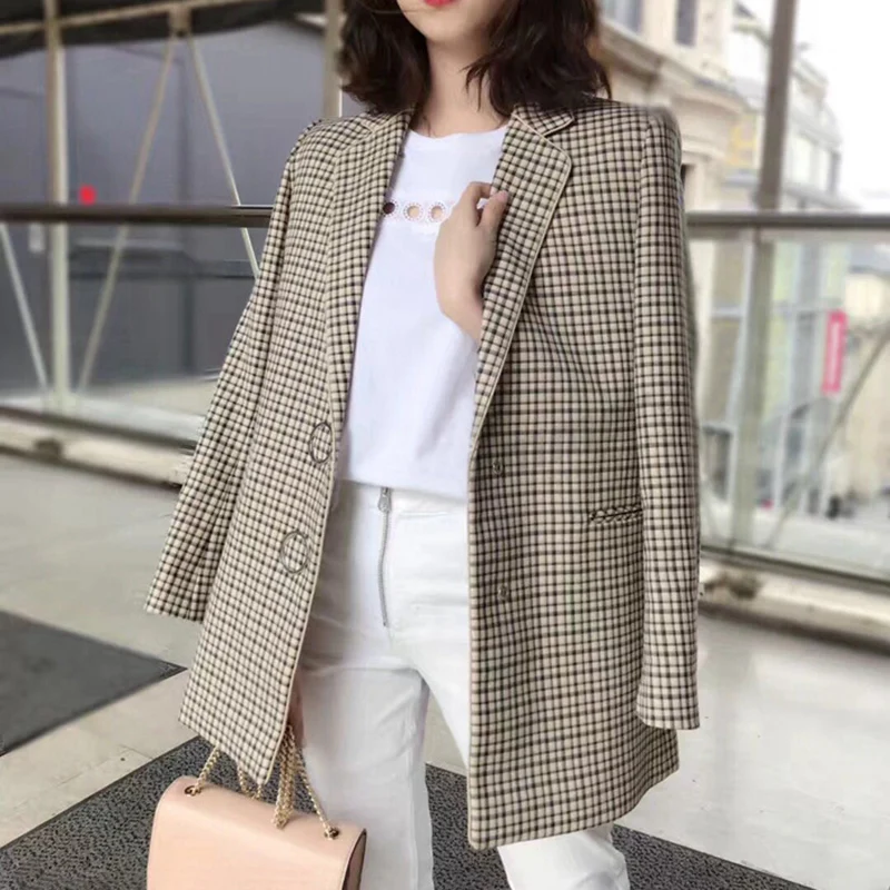 TWOTWINSTYLE Plaid Jacket Women Long Sleeve Casual Coats Tops Female England Style Clothes Large Size 2018 Autumn Winter