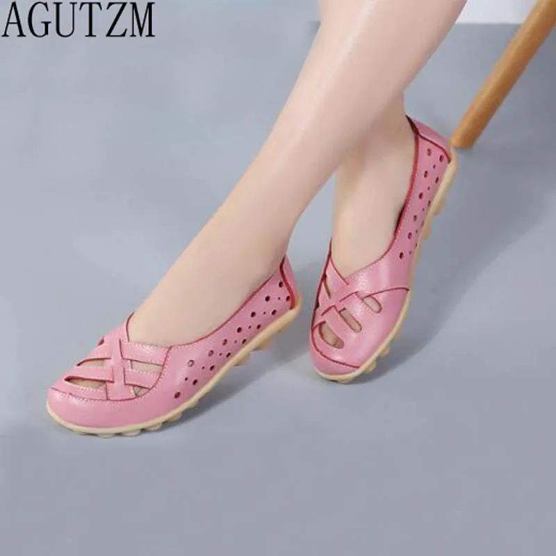 

AGUTZM 2018 Summer women ballet flats genuine leather loafers shoes slip on flat heel shoes ladies loafers ballerina flats V250