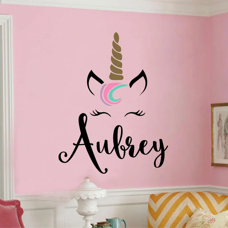 Unicorn Monogram Theme Wall Sticker Vinyl Art Home Decor For Girls Room Decal Nursery Cartoon Design Removable Wallpaper B693