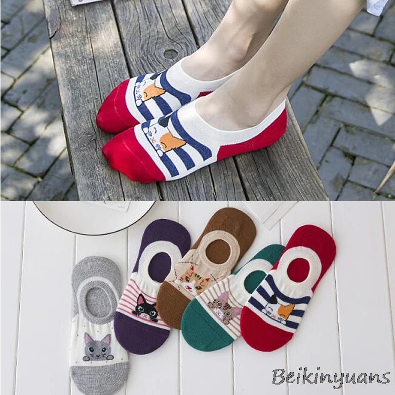 cartoon striped love student socks spring and summer thin stretch comfortable breathable ladies cotton socks - Цвет: 25