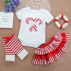 Одежда для новорожденных девочек, осенний комплект, полосатый комбинезон с короткими рукавами, топ + юбка-пачка + леггинсы, осенняя одежда