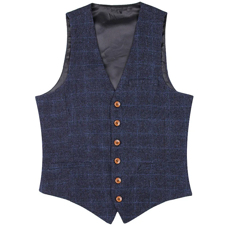 

SHOWERSMILE Brand Spring Autumn Navy Blue Casual Suit Vest Sleeveless Jackets Mens Clothing Slim Gilet Plaid Waistcoat Clothes