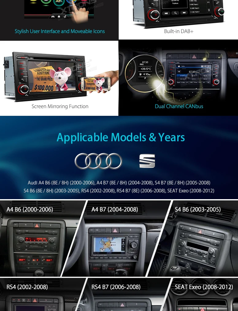 Top 7" DAB+ Car Radio DVD Player GPS For Audi A4 B6 A4 B7 S4 B7 S4 B6 RS4 RS4 B7 SEAT Exeo Auto 2 Din Bluetooth SD RDS Radios Stereo 1