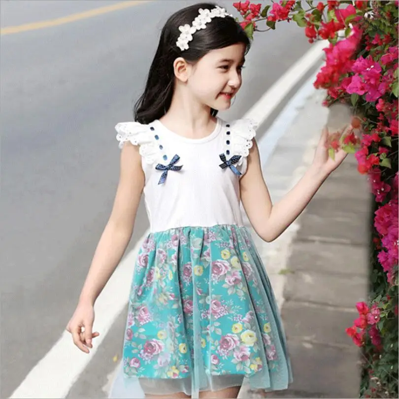 2015 NEW baby girls clothes children clothing dress floral silk