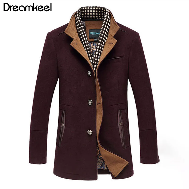 

2019 New Winter Men Splice Woolen Jacket plus thick outerwear Mens Middle long jacket Coat Winter warm Overcoat coat for men Y