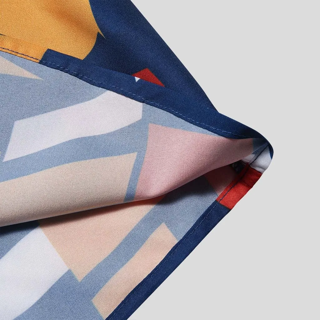 Горячая продажа Новинка 2019 мужские контрастные цветные геометрические печатные отложной воротник с коротким рукавом свободные рубашки