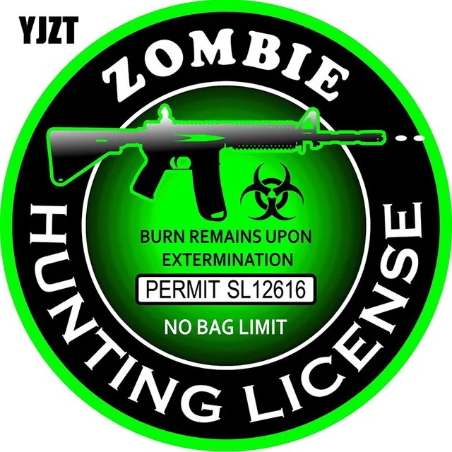 Cheap YJZT 10.2CM*10.2CM ZOMBIE Series Reflective Car Sticker Zombie Hunting License The Tail Of The Car Decals C1-7100