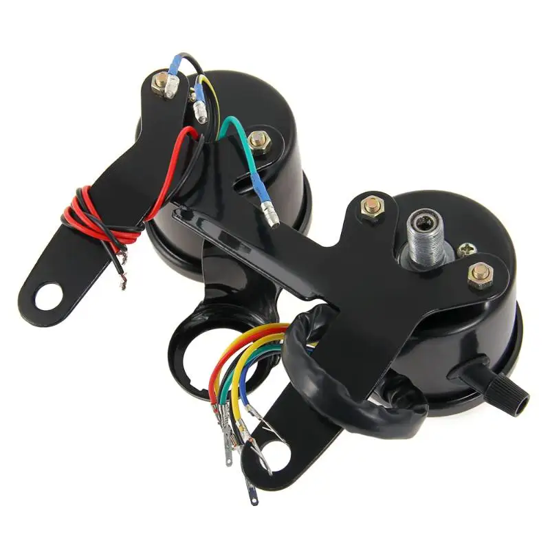 Universal Motorcycle Odometer & Tachometer Speedometer Gauge With Black Bracket