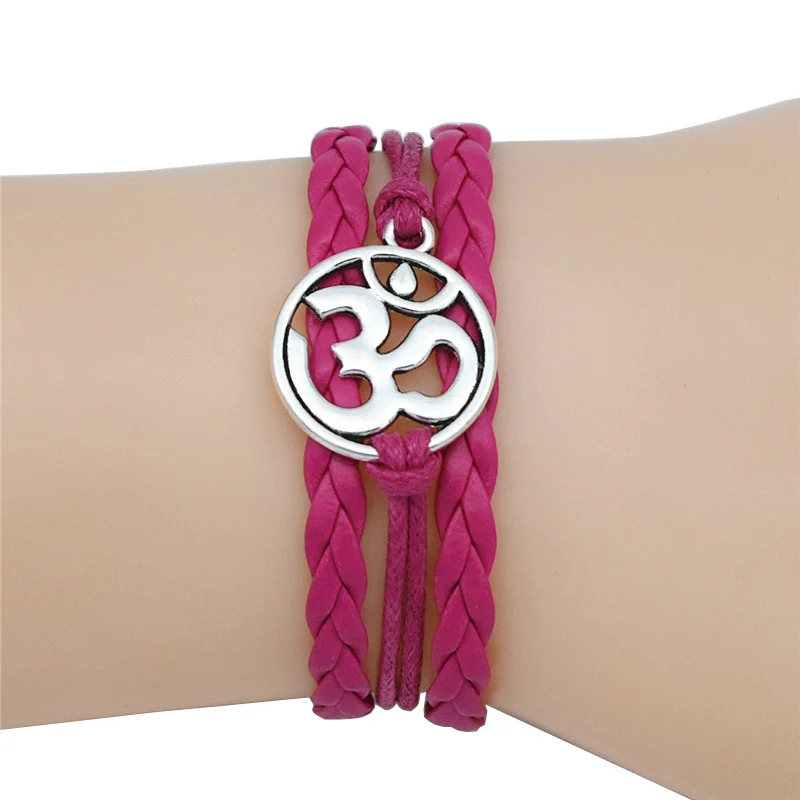 4 цвета буддийский индуизм, Йога ювелирные изделия кожаный браслет Античный Серебряный AUM подвеска-ом медитировать для йоги, для медитации браслеты Ом