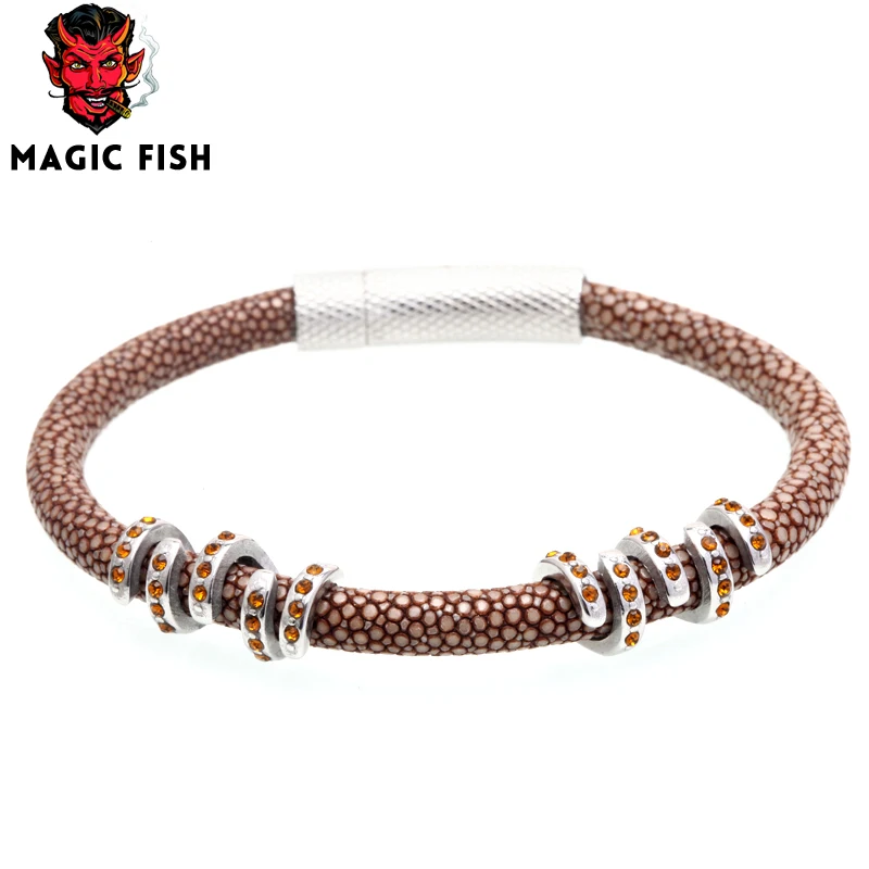

Magic Fish Men bracelet Genuine stingray leather Stainless Steel buckle Charms CZ pave bracelets & bangles Drop shipping pokemon