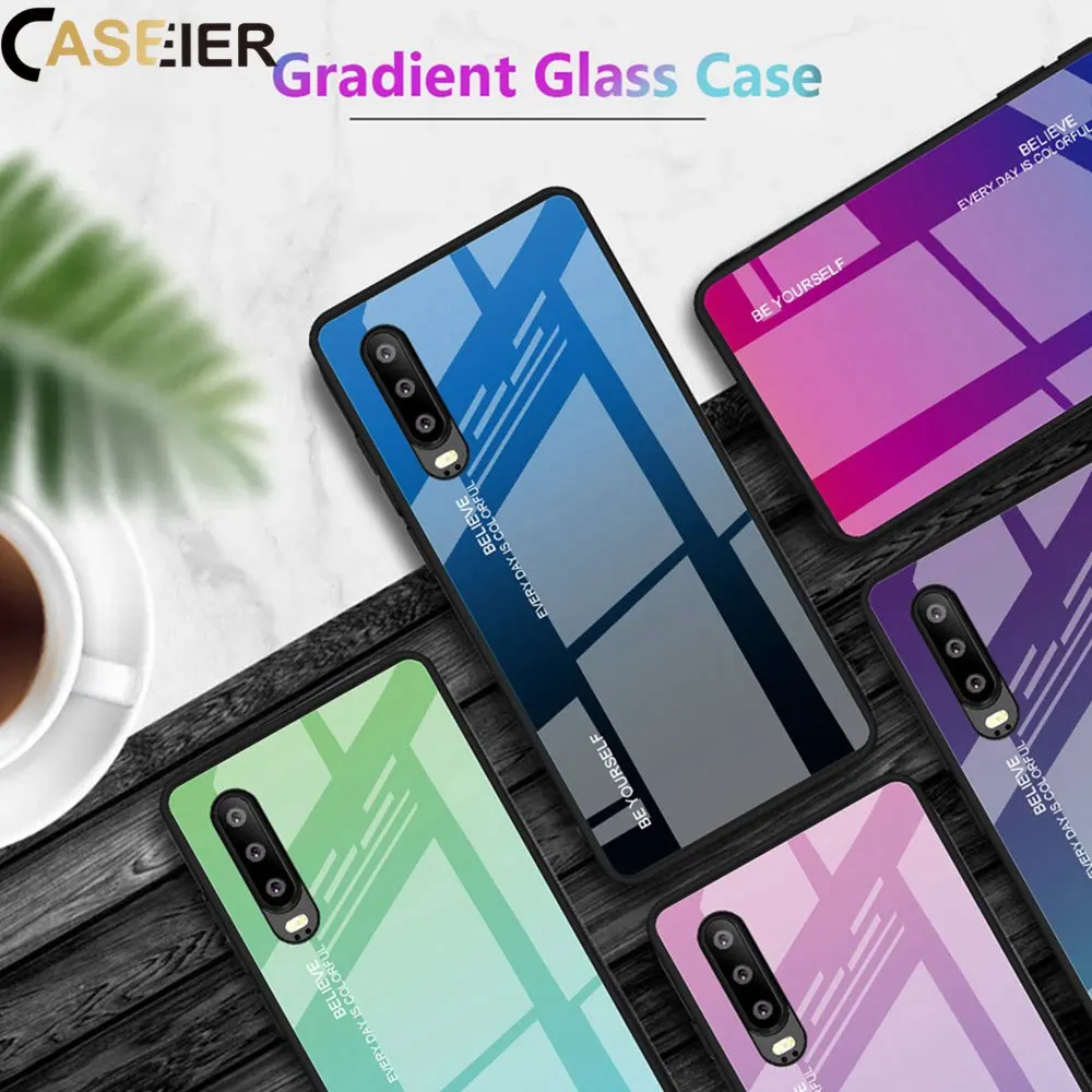 

CASEIER ColorFul Phone Case For Huawei P30 P20 P10 Lite Pro Tempered Glass Back Cover For Huawei Mate 20 10 Honor 10 9 Funda