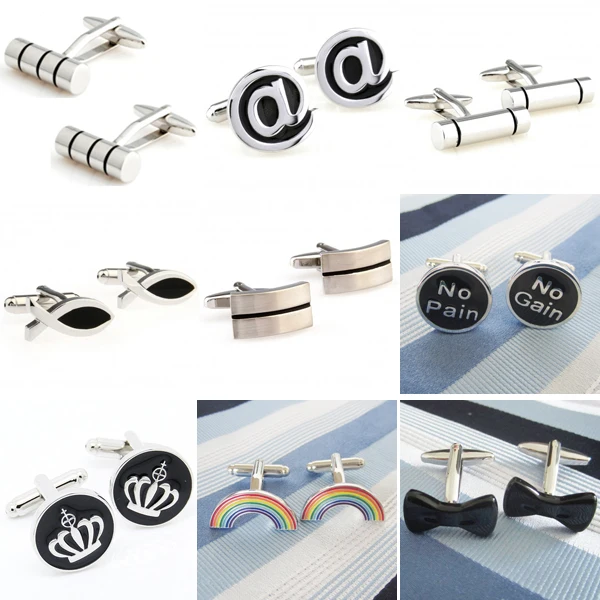 

Fashion Black Enamel Cufflink Cuff Link 1 Pair Free Shipping Big Promotion Cylinder Fish Pain Gain Crown Bow Rainbow