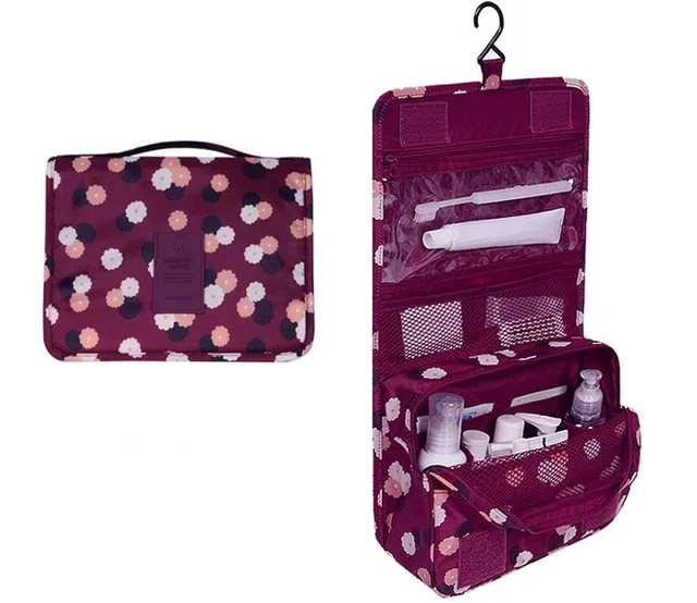 Портативный подвесной органайзер для ванной комнаты, сумка для туалетных принадлежностей, водонепроницаемая сумка для хранения косметики, дорожные косметички, сумка для мытья, сумочка для душа - Цвет: wine red flower