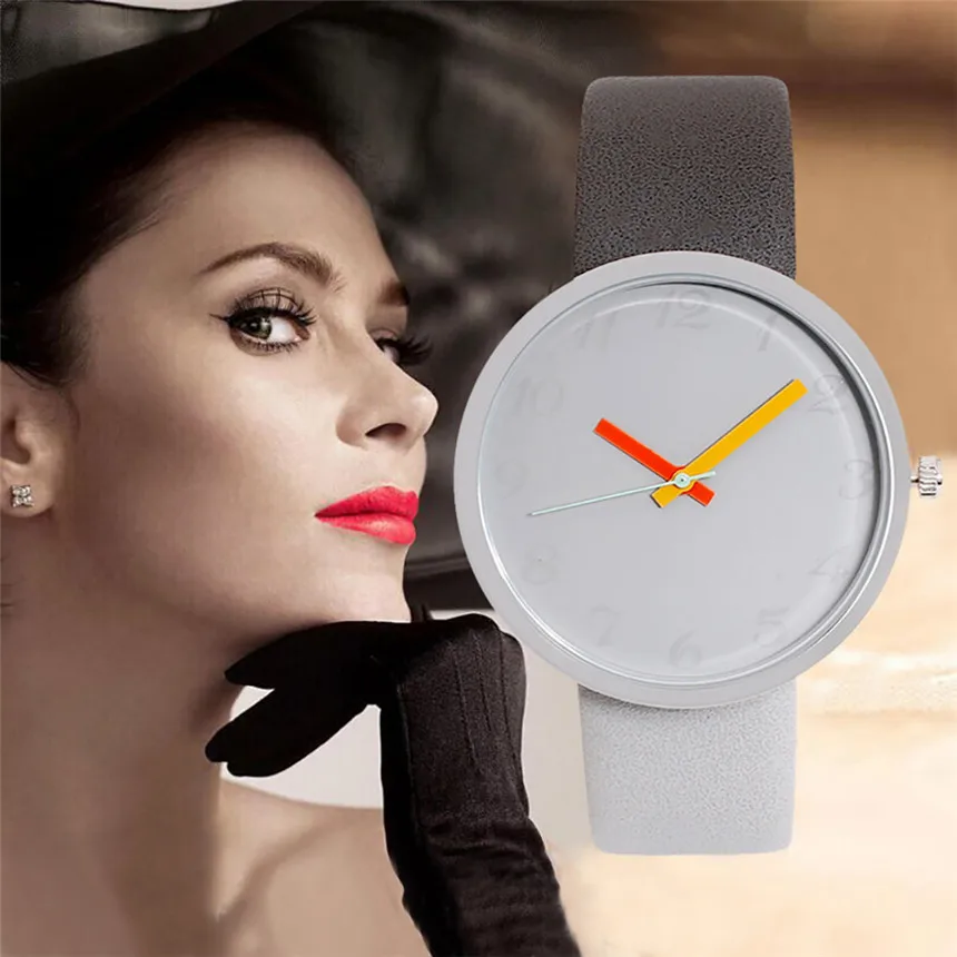 

Fashion Women Watch Gray Contrast Leather Quartz Watch Lovers Unisex Casual Ladies Wrist Watch Clock Relogio Feminino D50