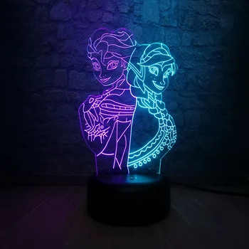 

New 3D Lamp Elsa Anna Princess Cartoon Fiugre Mixed Multicolor Led Night Light Kids Toys Table Touch Lampara Creative Birthday