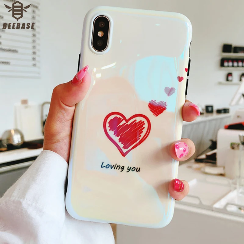 

BEEBASE Fashion Blu-Ray Phone Case For iphone x 6 6s 7 8 Plus Back Cover Cute heart soft cover for iphone 6 6s 7plus Capa