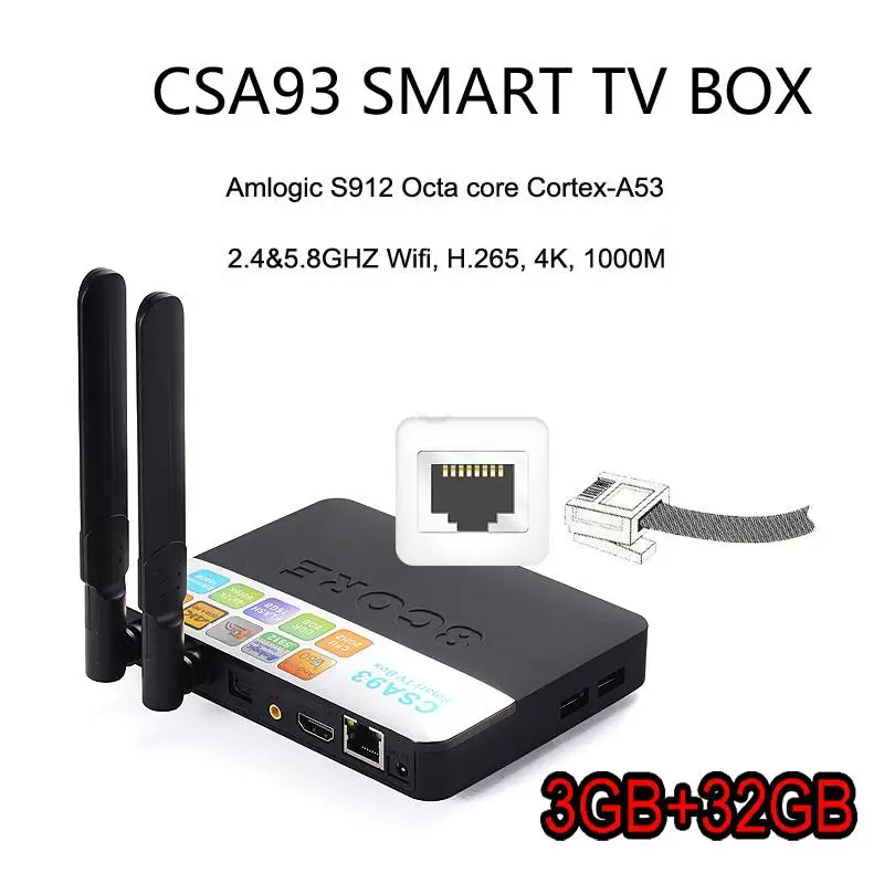 10 шт. Android 7 1 ТВ приставка CSA93 Amlogic S912 Восьмиядерный 3 ГБ 32 2 Гб 16 BT4.0 4/5 8G двойной WiFi 4K