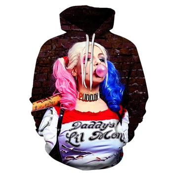 

Anime Harley Quinn series Sweatshirt fashion Men Women Long sleeve Outerwear Novelty Funny 3D Hooded sweatshirts The jacket 2019