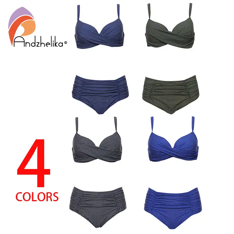 Andzhelika 2018 Women Plus Size Swimsuit New Dot Sexy High Waist Bikinis Set Fold Beach Bikini Swim Suits Monokini AK17666